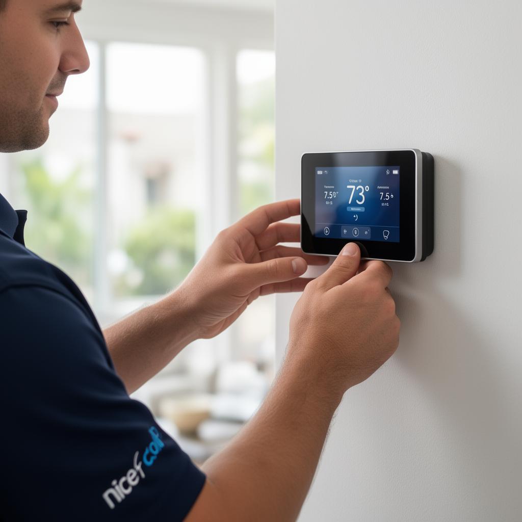 Nice And Cool technician setting HVAC wall controls